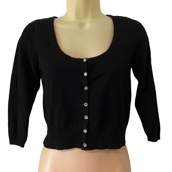 Say What? Size S Black Cropped Cardigan Sweater Size Small - Picture 1 of 8